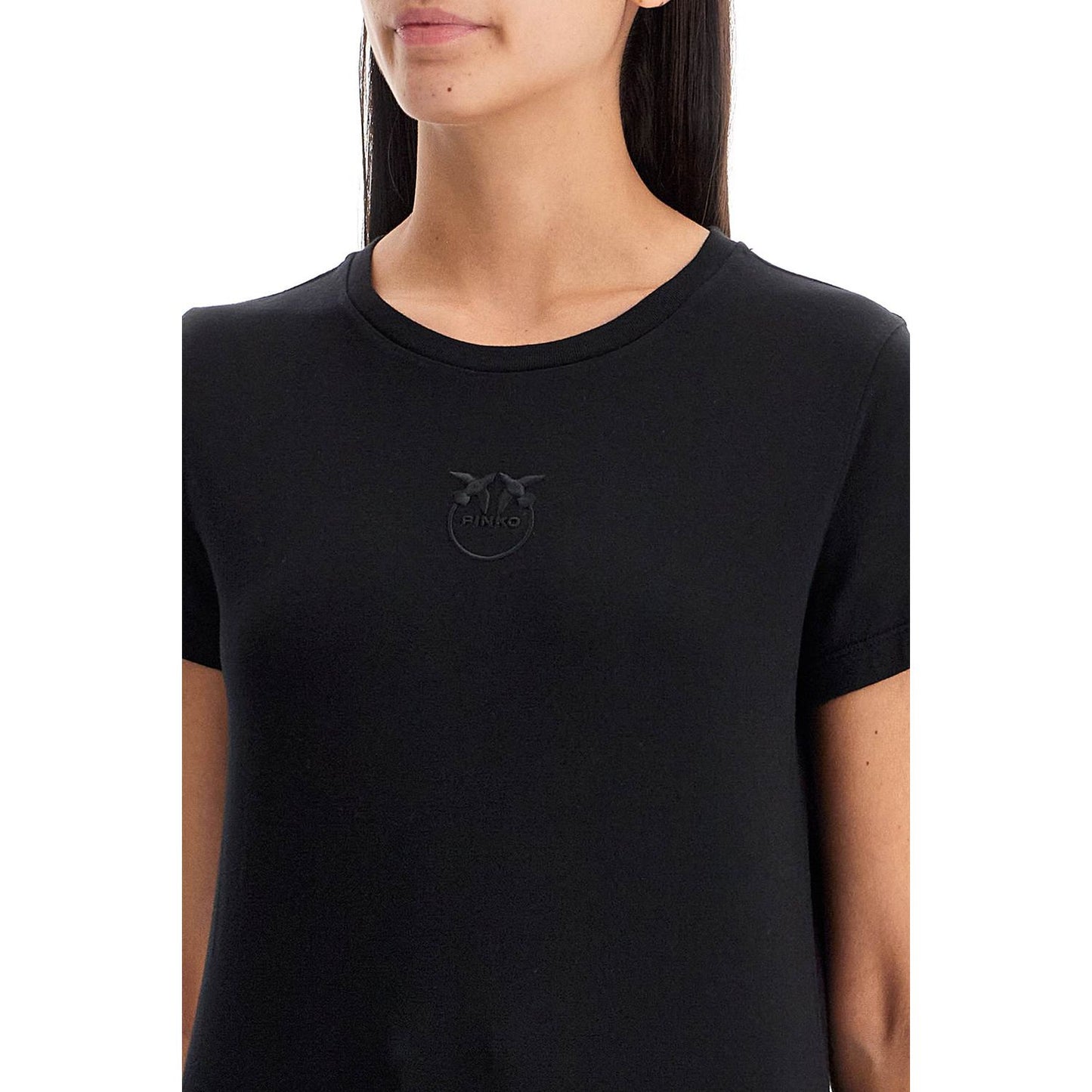 Pinko short-sleeved t-shirt with embroidery Topwear Pinko Black