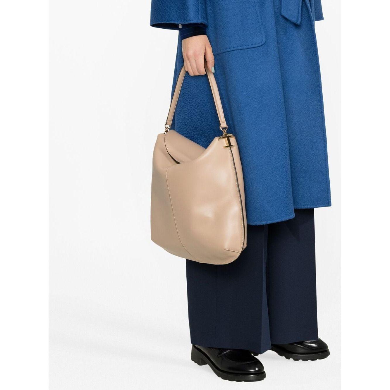 Tod's Leather Tote Bag Dove Grey Shoulder Tod'S Beige
