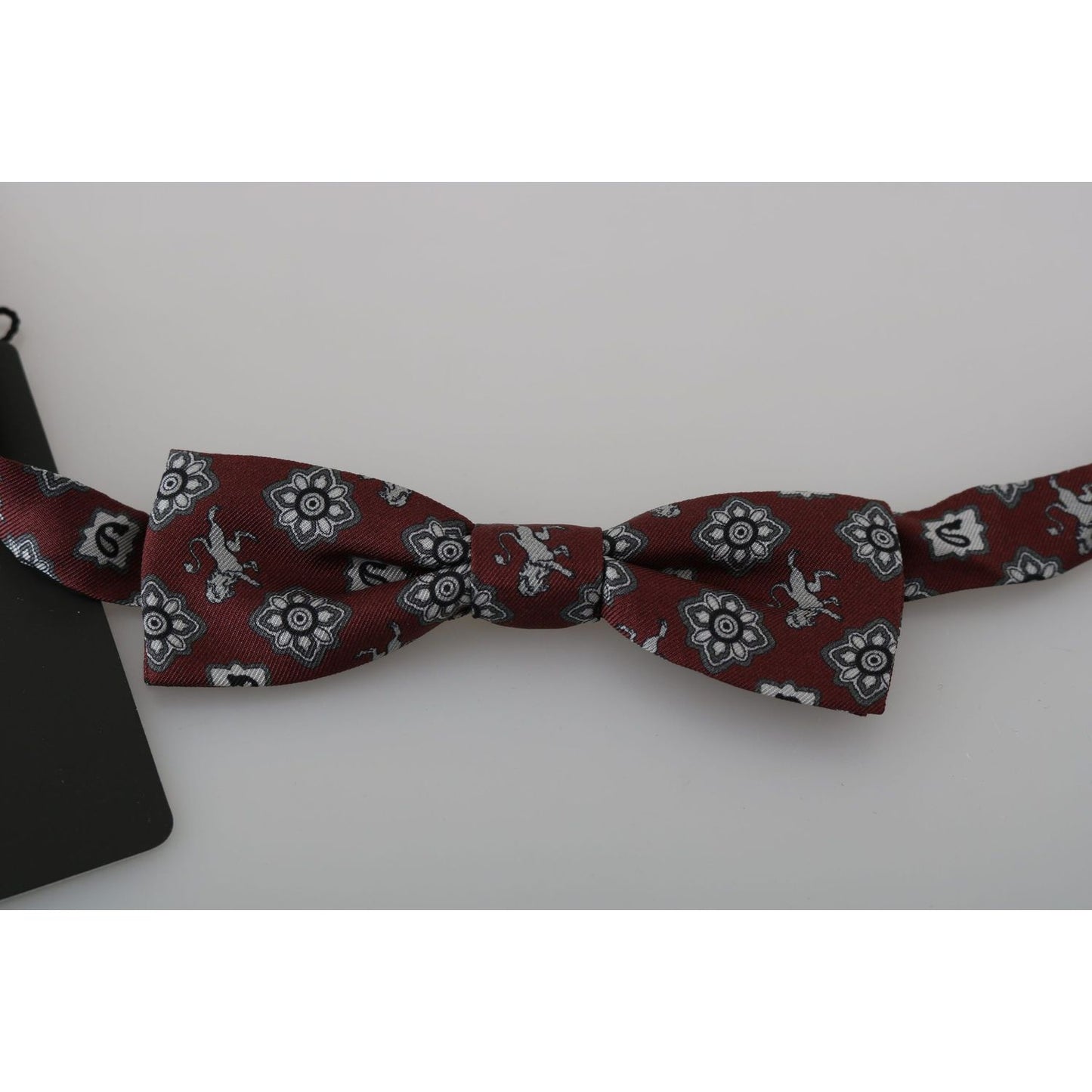 Dolce & Gabbana Men Bordeaux Maroon Lion Silk Adjustable Neck Bow Tie FT2012