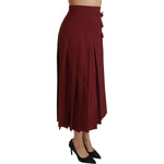 Dolce & Gabbana Red High Waist Pleated Maxi Wool Skirt SKI1416-38