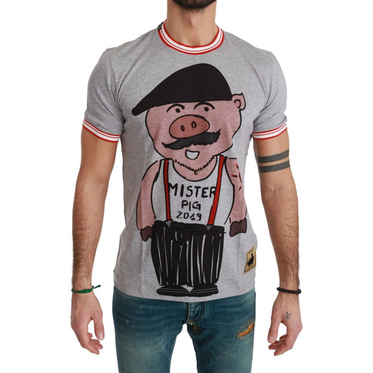 Dolce & Gabbana Gray Cotton Top 2019 Year of the Pig T-shirt
