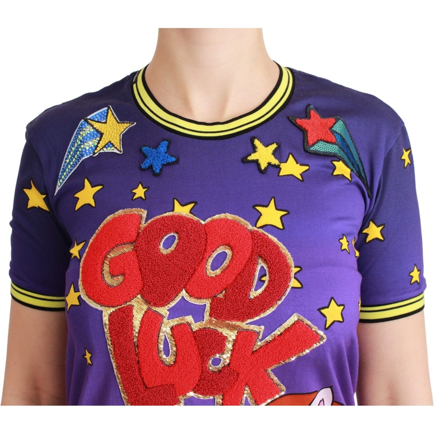 Dolce & Gabbana Purple YEAR OF THE PIG Top Cotton T-shirt