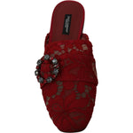 Dolce & Gabbana Red Lace Crystal Slide On Flats Shoes LA6581-35
