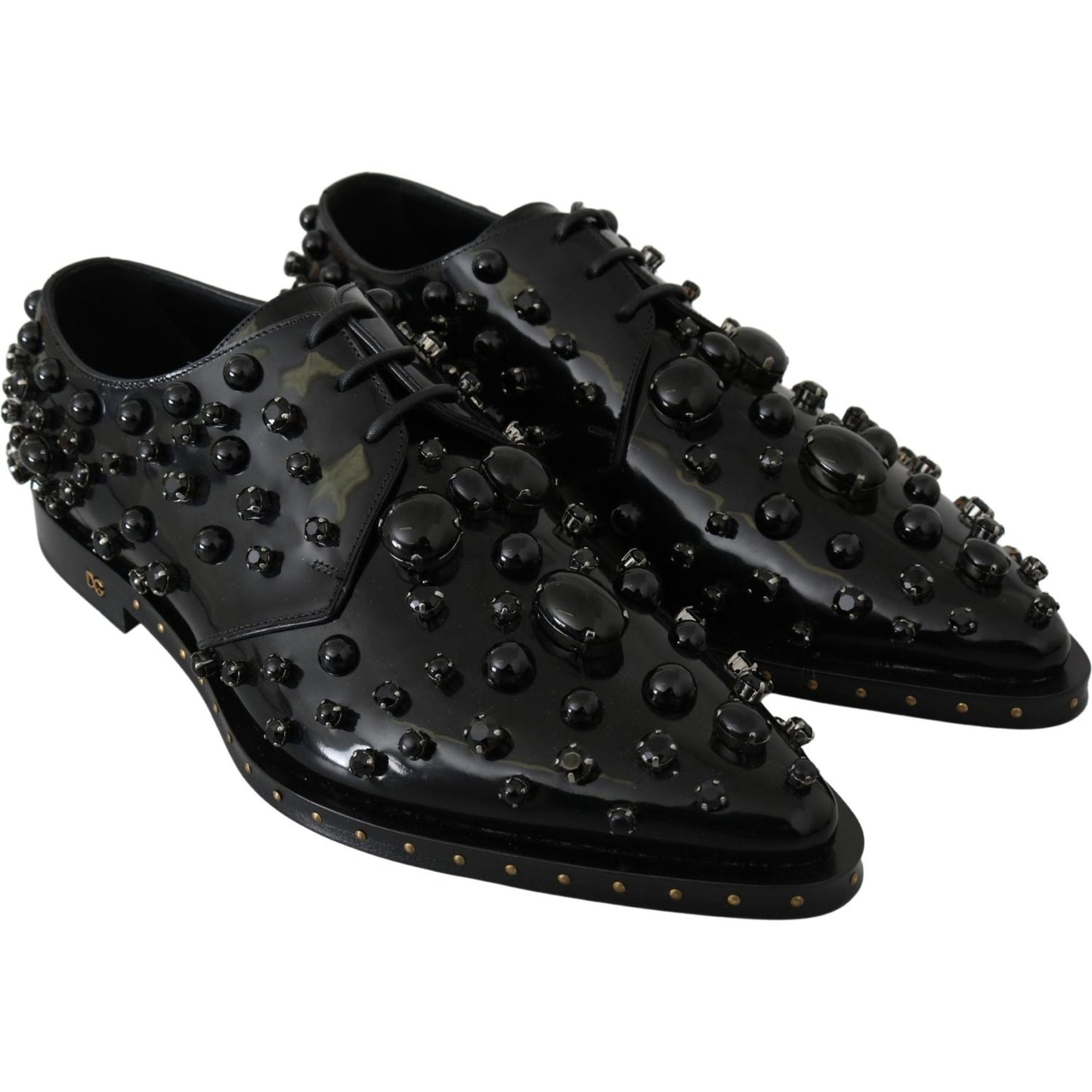 Dolce & Gabbana Elegant Black Crystal Leather Dress Shoes Dolce & Gabbana Black