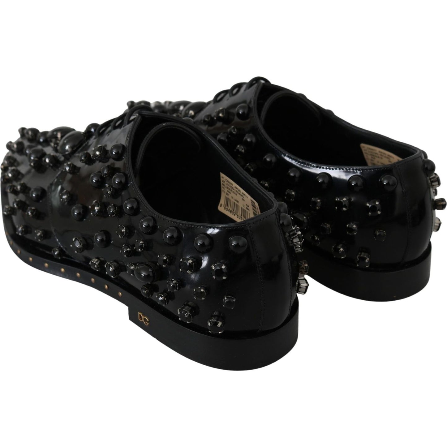 Dolce & Gabbana Elegant Black Crystal Leather Dress Shoes Dolce & Gabbana Black