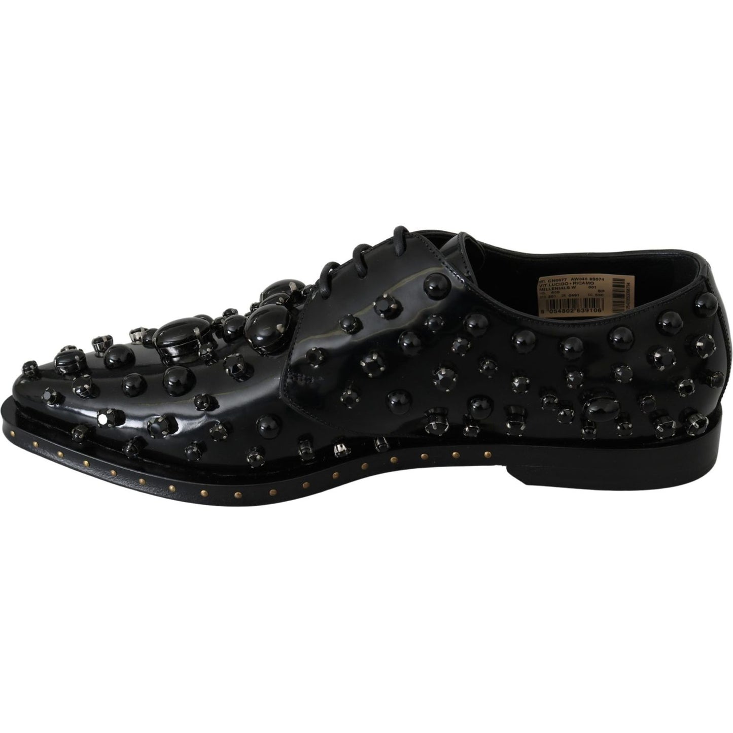 Dolce & Gabbana Elegant Black Crystal Leather Dress Shoes Dolce & Gabbana Black