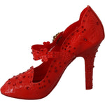 Dolce & Gabbana Red Floral Crystal CINDERELLA Heels Shoes LA7289-40