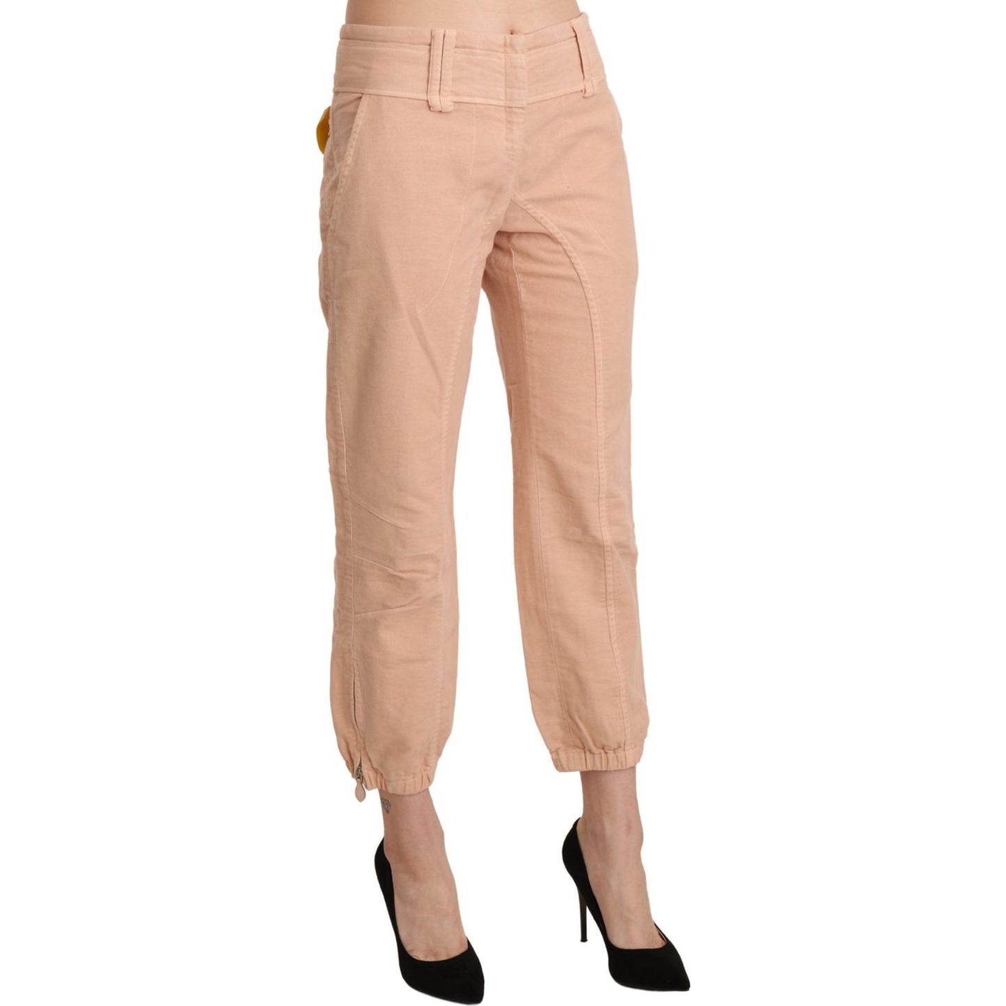 Ermanno Scervino Beige Mid Waist Cropped Cotton Trouser Pants Jeans & Pants