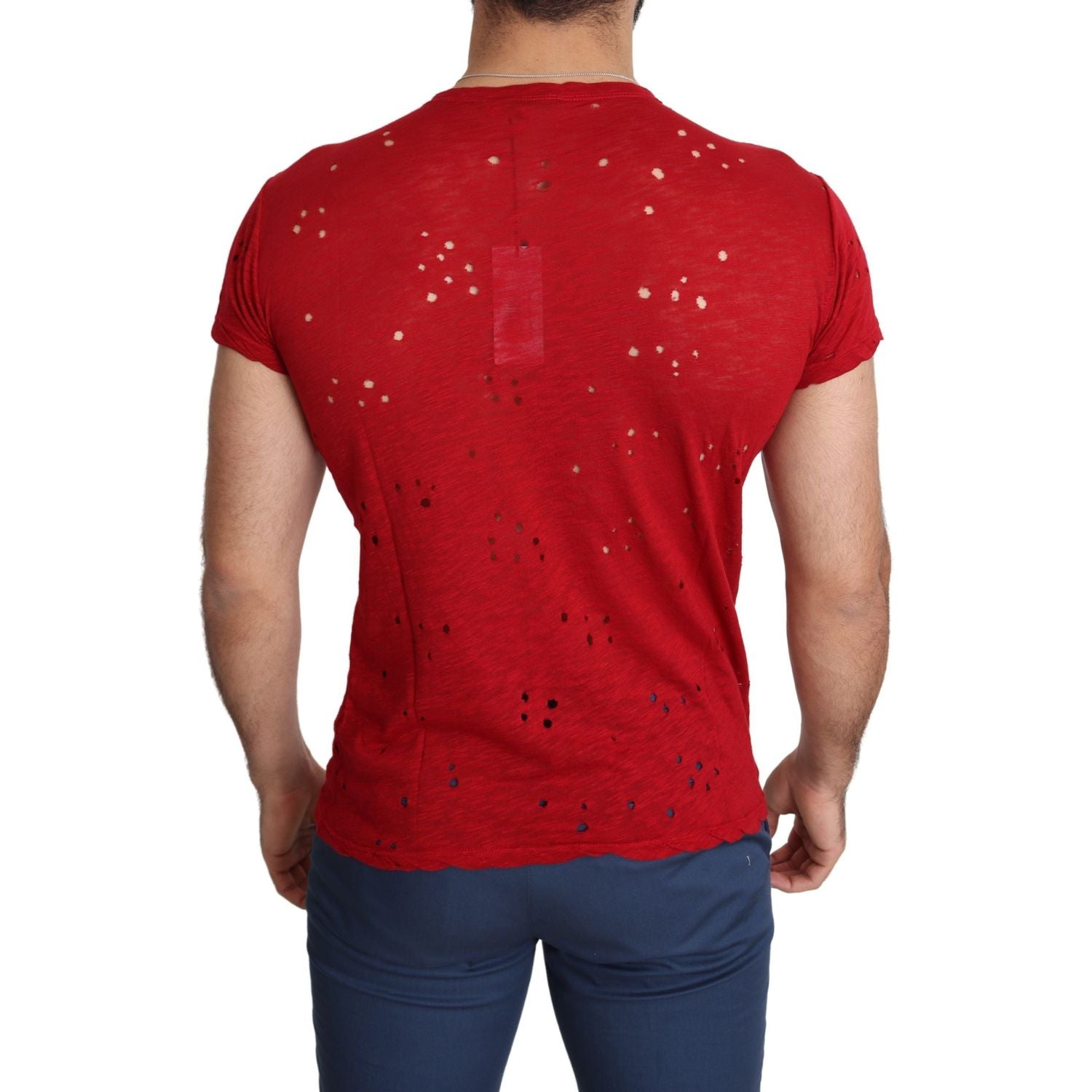 Guess Red Cotton Logo Print Men Casual Top Perforated T-shirt
