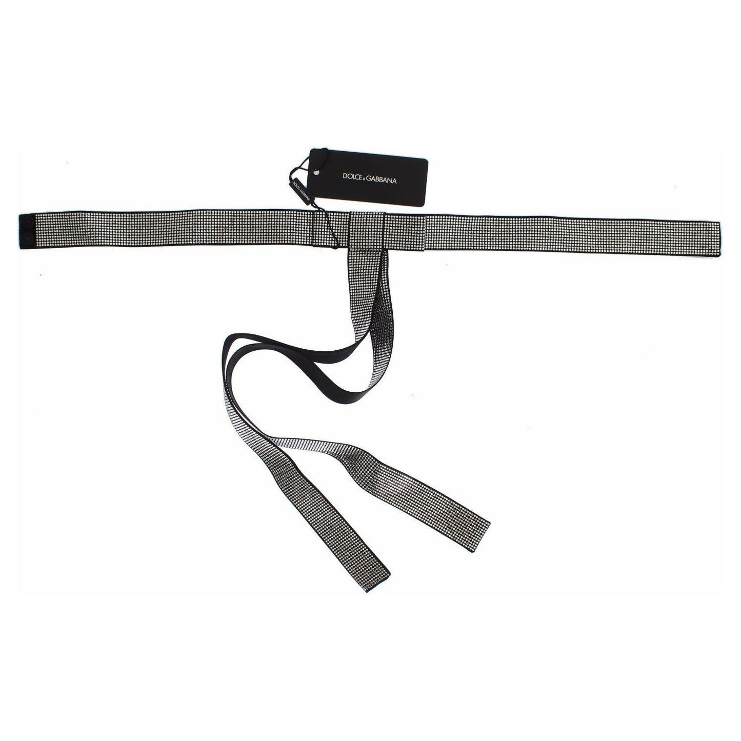 Dolce & Gabbana Black Silk Clear Crystal Bow Waist Belt WOMAN BELTS