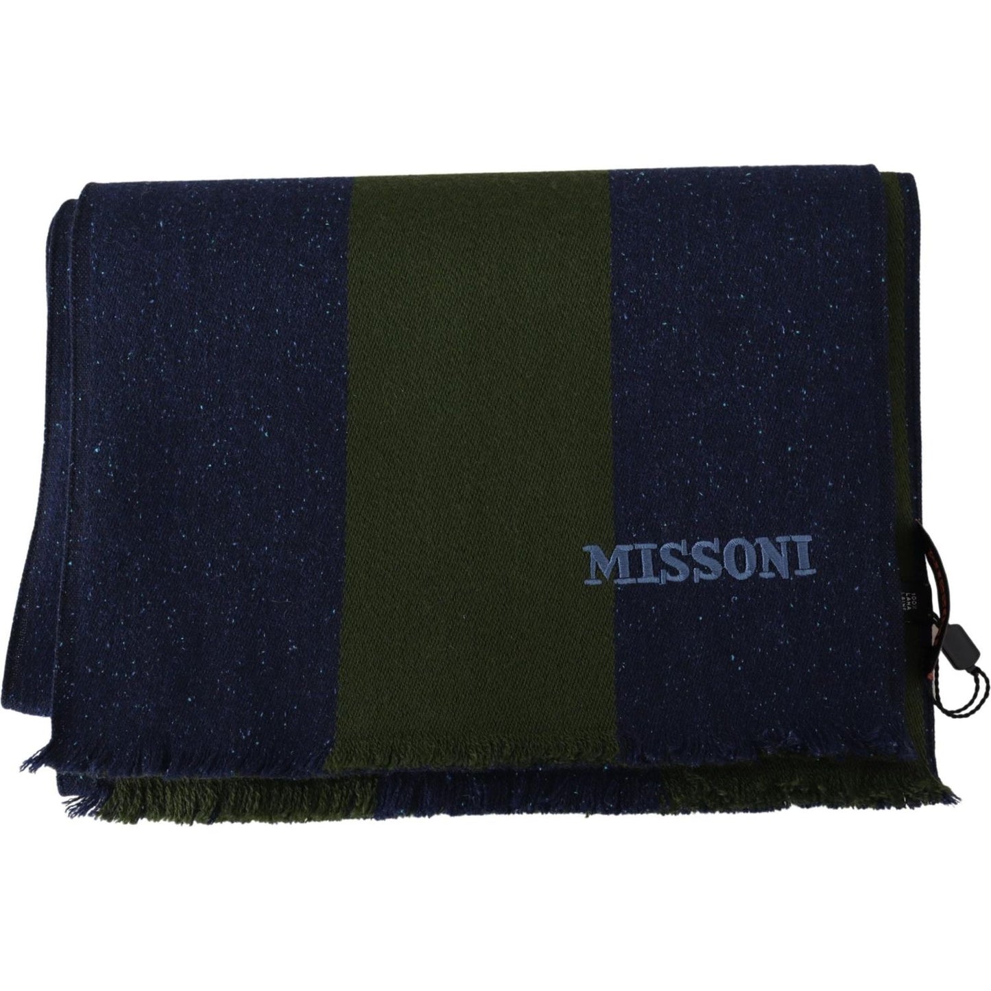 Missoni Green Striped Wool Unisex Neck Wrap Shawl Blue
