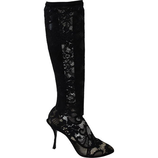 Dolce & Gabbana Black Taormina Lace Socks Boots Shoes Pumps