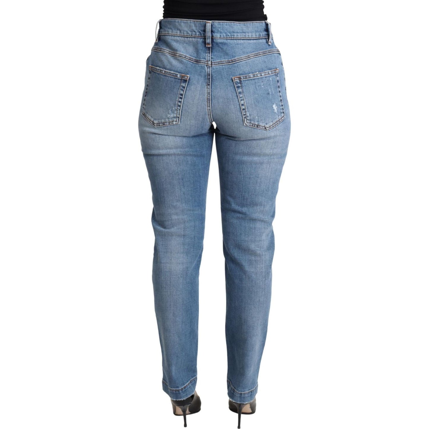 Dolce & Gabbana Blue Tattered Skinny Denim Cotton Blend Jeans