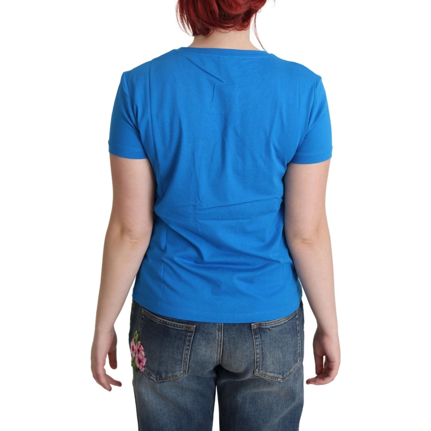 Moschino Chic Blue Cotton Tee with Iconic Print Moschino Steel Blue