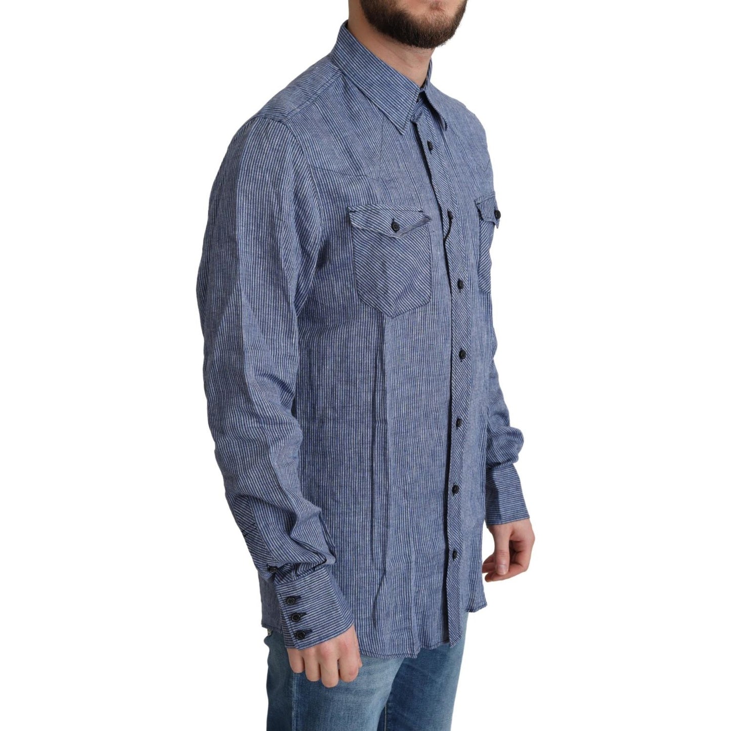 Dolce & Gabbana Blue Stripes Men Casual Button Down Shirt TSH6188-39