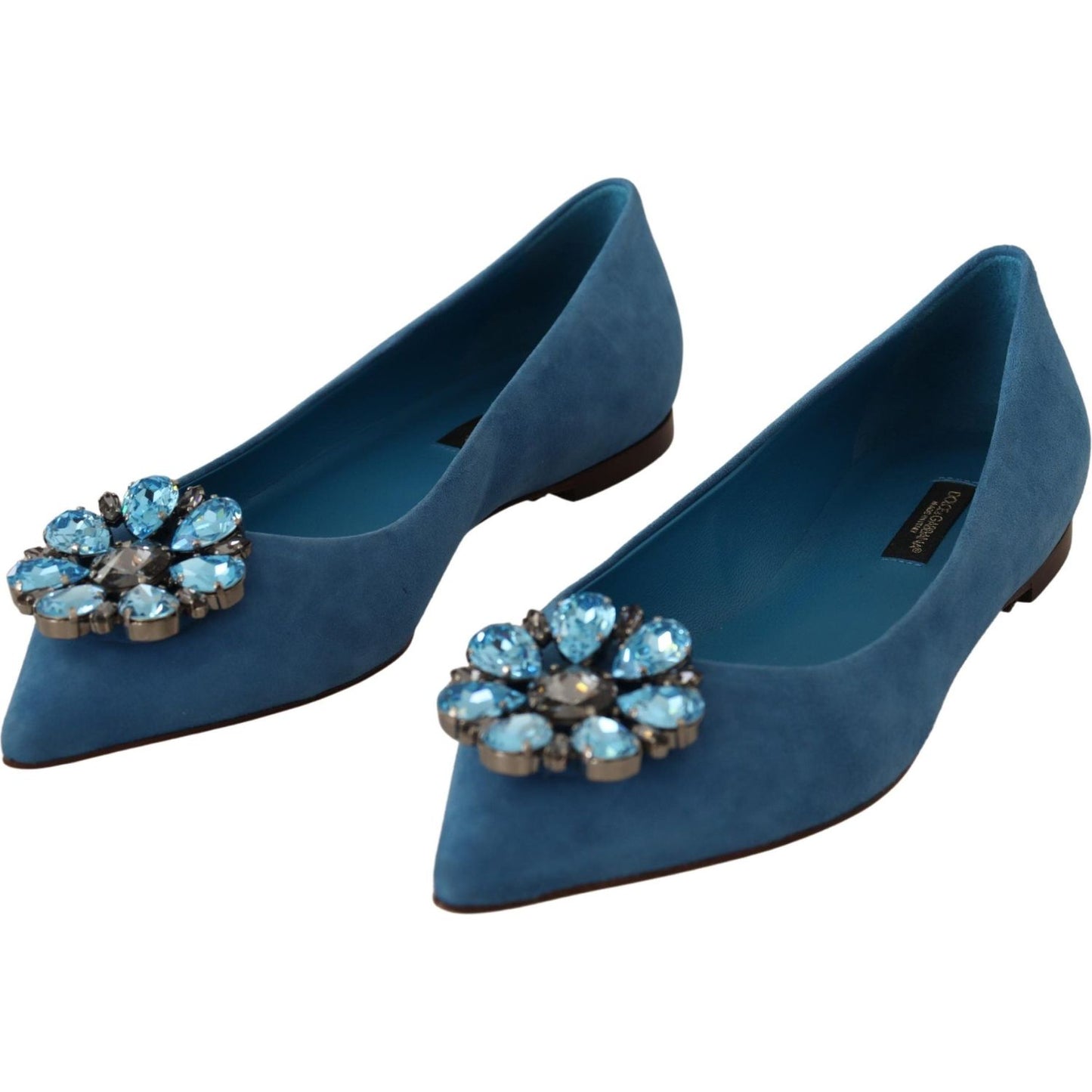 Dolce & Gabbana Blue Suede Crystals Loafers Flats Shoes