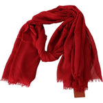 Missoni Red Cashmere Unisex Neck Wrap Fringes Scarf MS2113