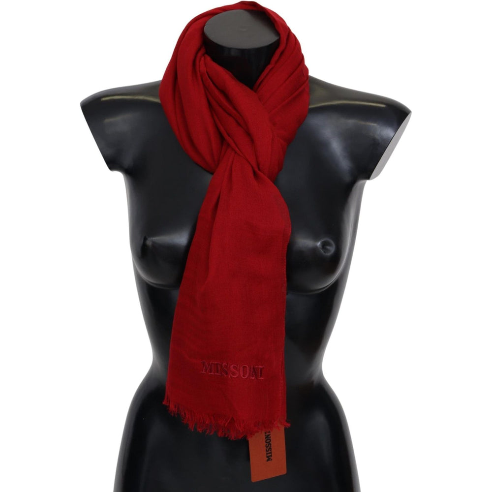 Missoni Red Cashmere Unisex Neck Wrap Fringes Scarf MS2113