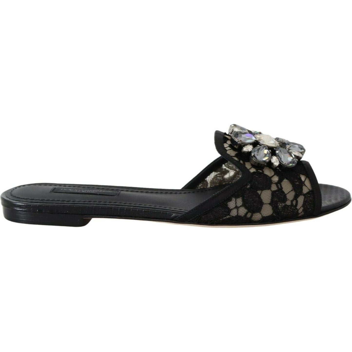 Dolce & Gabbana Elegant Black Lace Mules with Jewel Flower Detail Dolce & Gabbana Dark Slate Gray