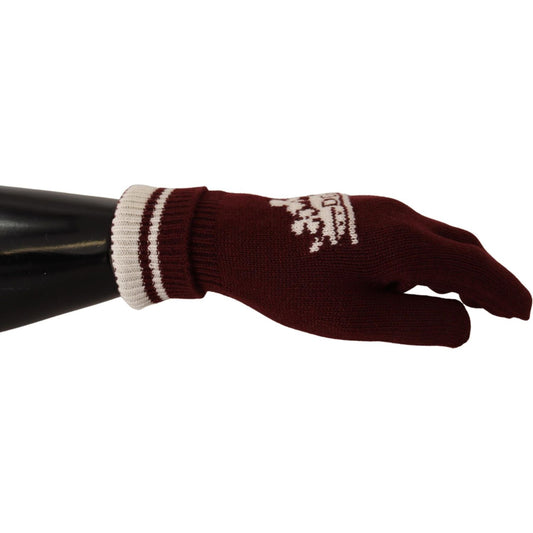 Dolce & Gabbana Red White D&G Logo Crown Cashmere Gloves