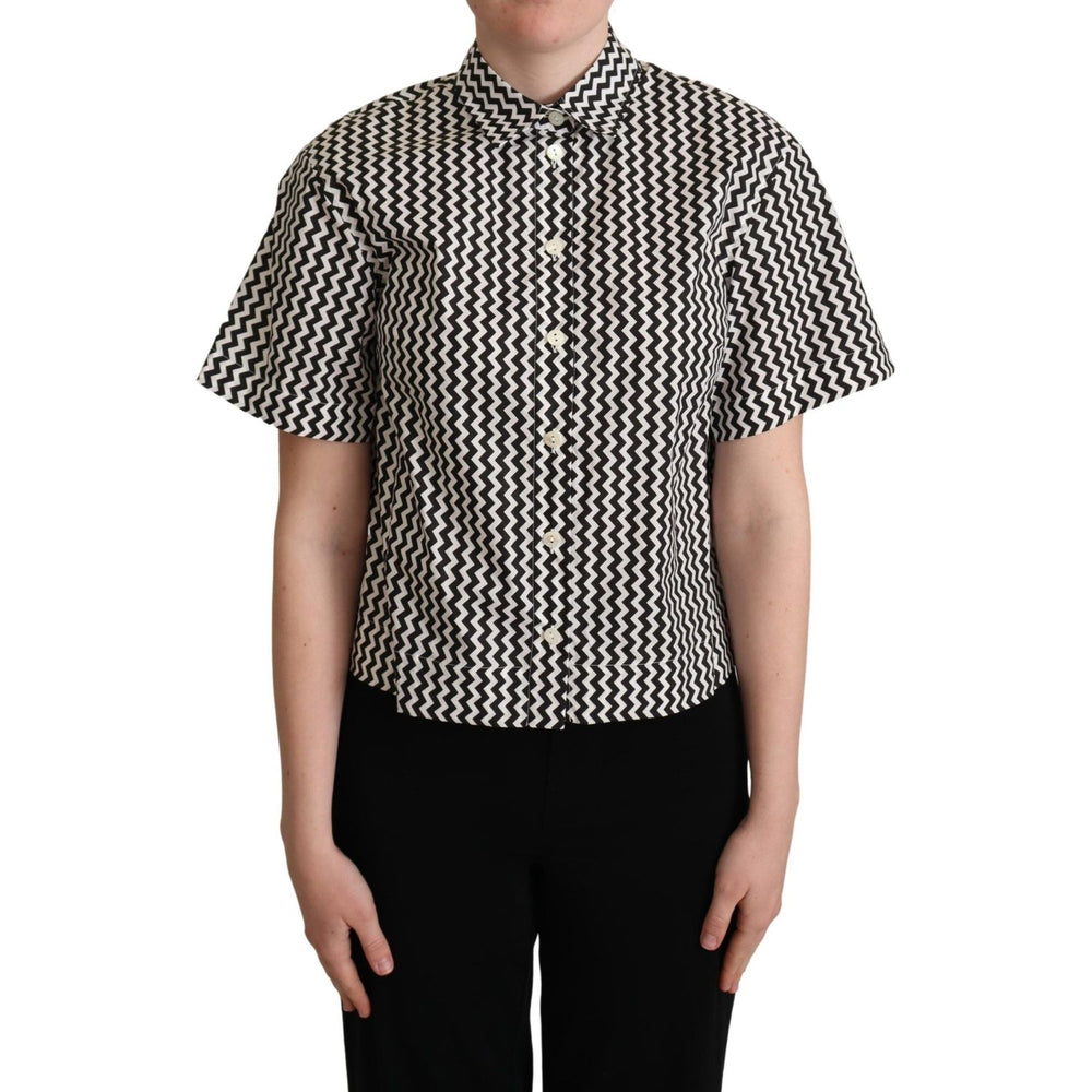 Dolce & Gabbana Black White Zigzag Collar Cotton Top Shirt TSH5960 -38