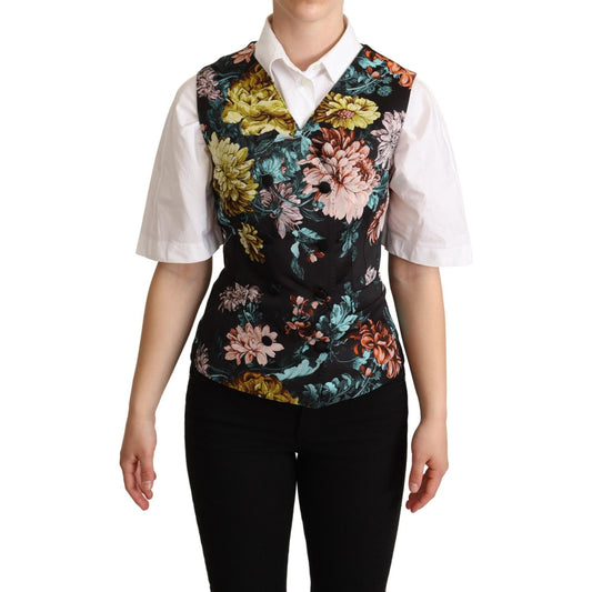 Dolce & Gabbana Black Jacquard Floral Waistcoat Vest