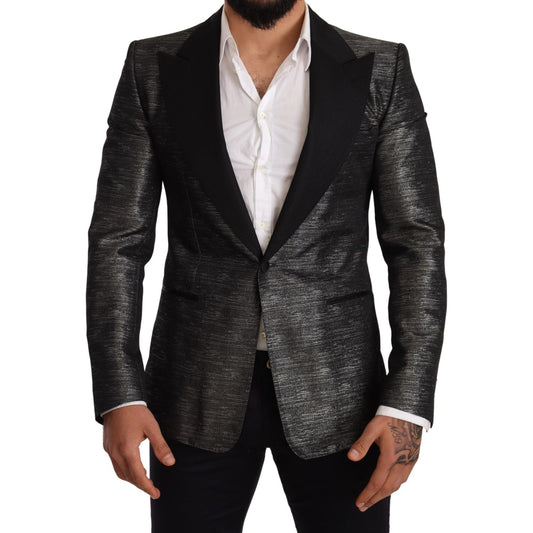Dolce & Gabbana Gray Metallic Black Slim Tuxedo Blazer