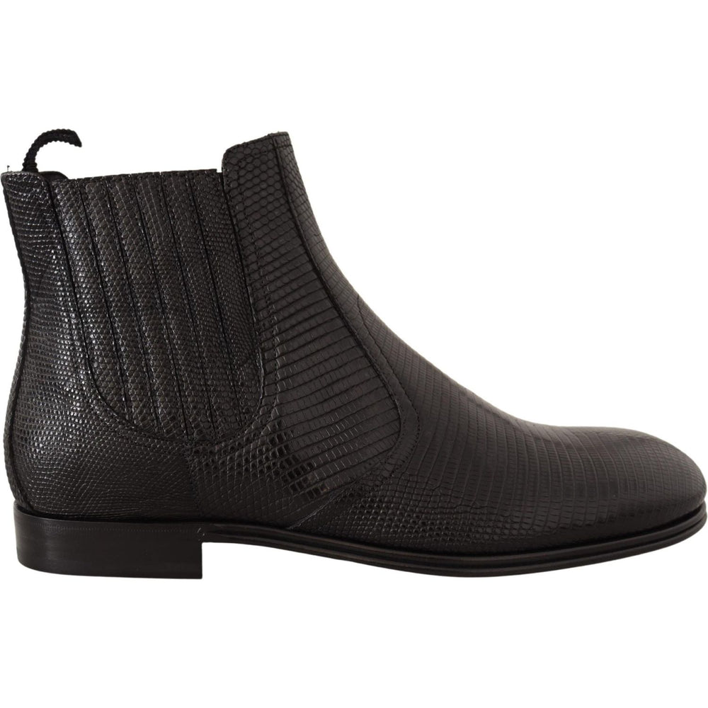 Dolce & Gabbana Black Leather Lizard Skin Ankle Boots MV420 -40