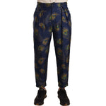 Dolce & Gabbana Exquisite Peacock Print Silk Trousers MAN TROUSERS Dolce & Gabbana Dark Slate Gray