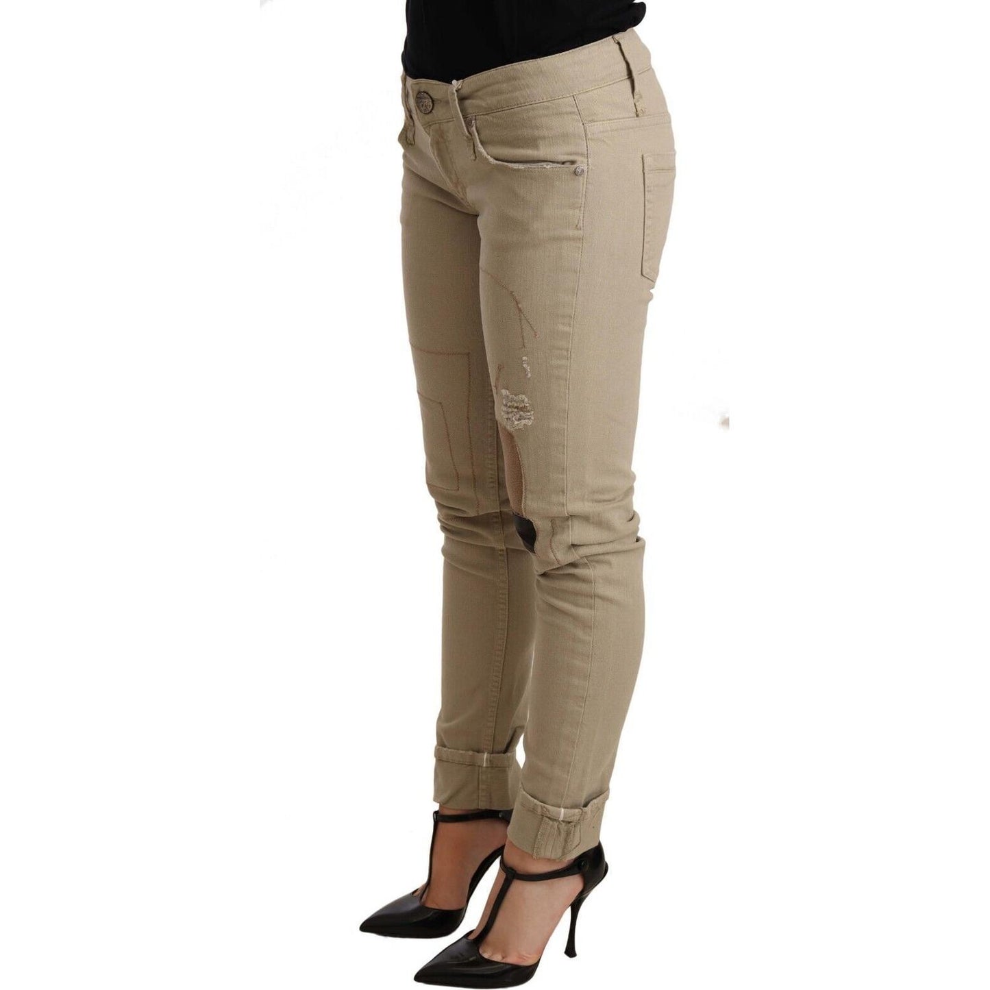 Acht Beige Denim Cotton Bottom Slim Fit Folded Pant PAN71199- 40