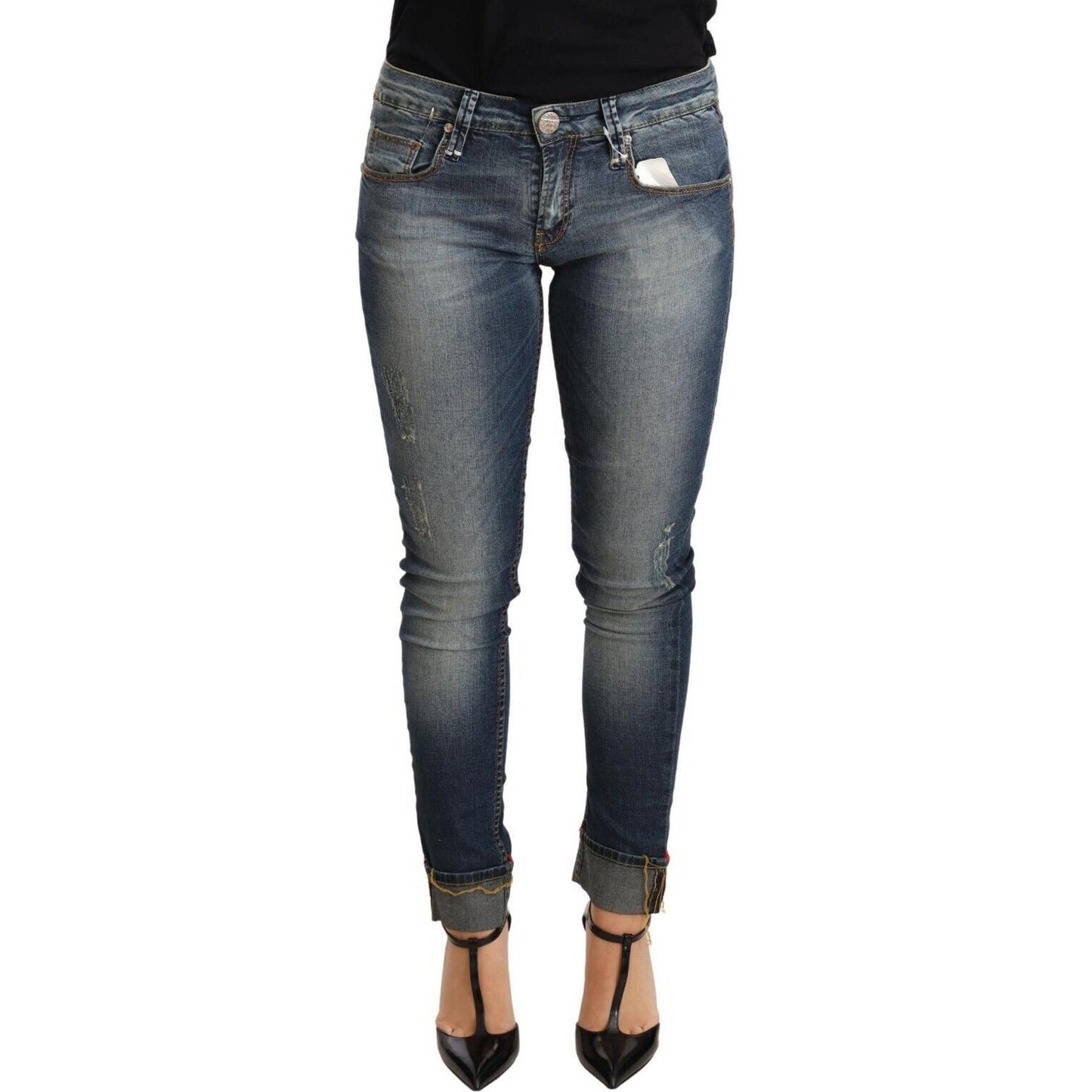 Acht Chic Blue Washed Skinny Denim Jeans & Pants Acht Dark Slate Gray