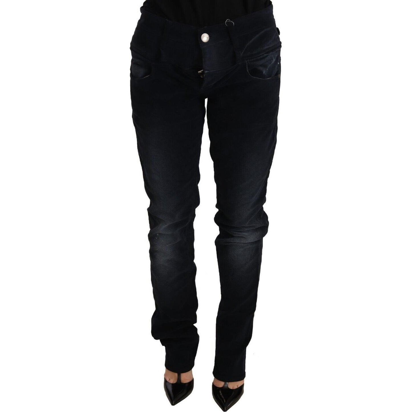 Acht Elegant Dark Blue Slim-Fit Denim Jeans & Pants Acht Black