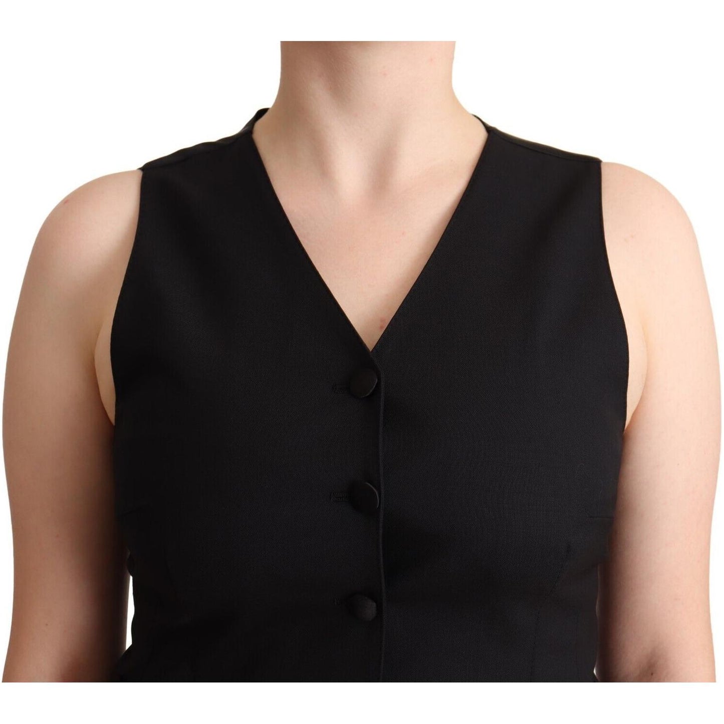 Dolce & Gabbana Black Button Down Sleeveless Viscose Vest Top WOMAN TOPS AND SHIRTS