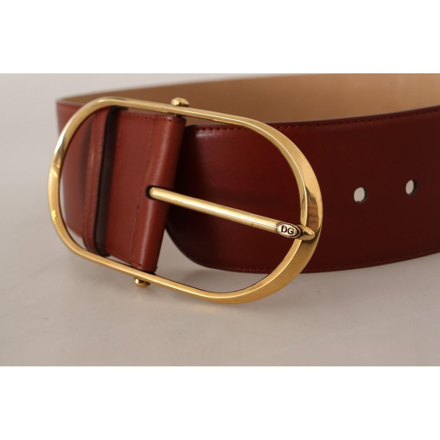 Dolce & Gabbana Maroon Leather Gold Metal Oval Buckle Belt BEL8346 - 75