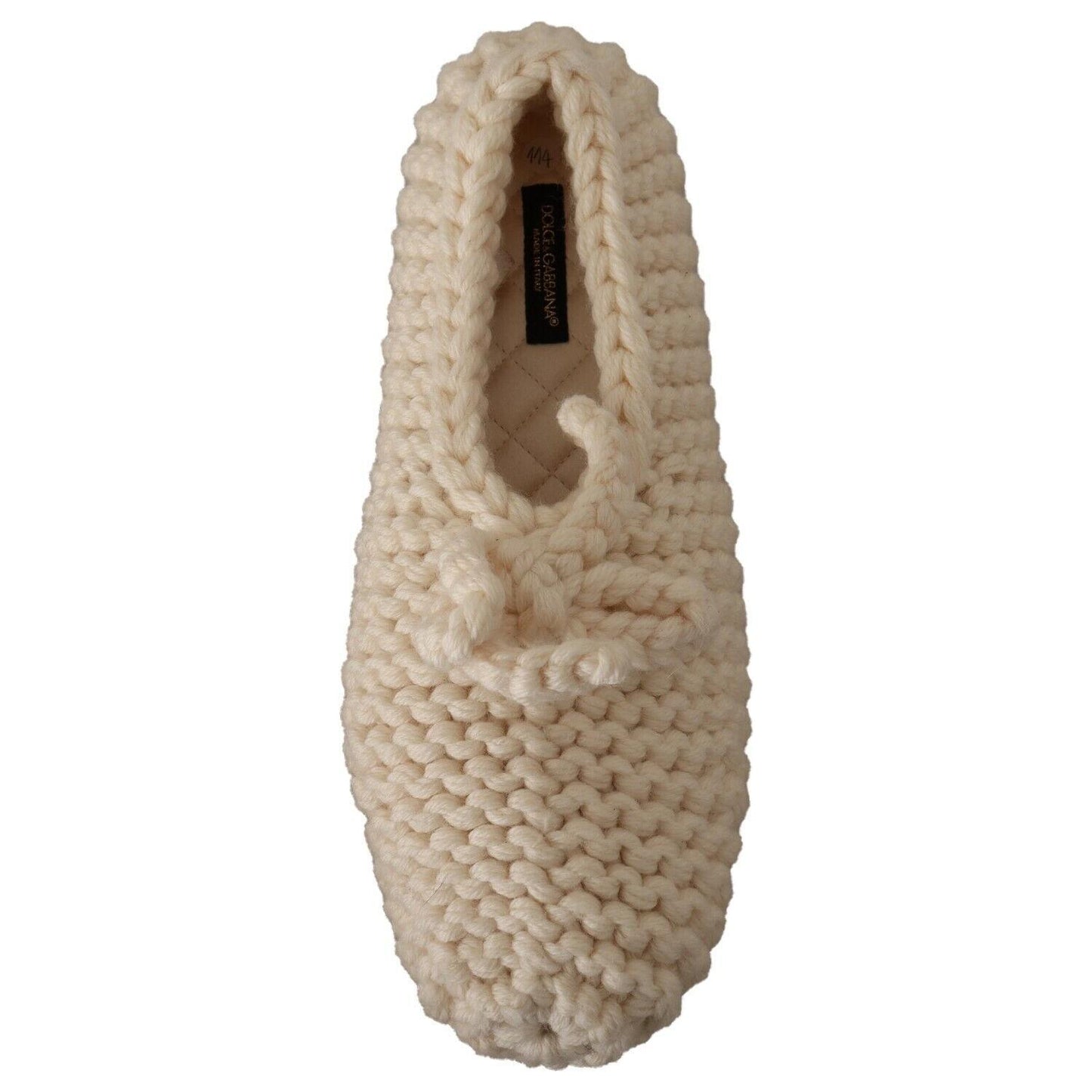 Dolce & Gabbana White Slip On Ballerina Flats Wool Knit Shoes