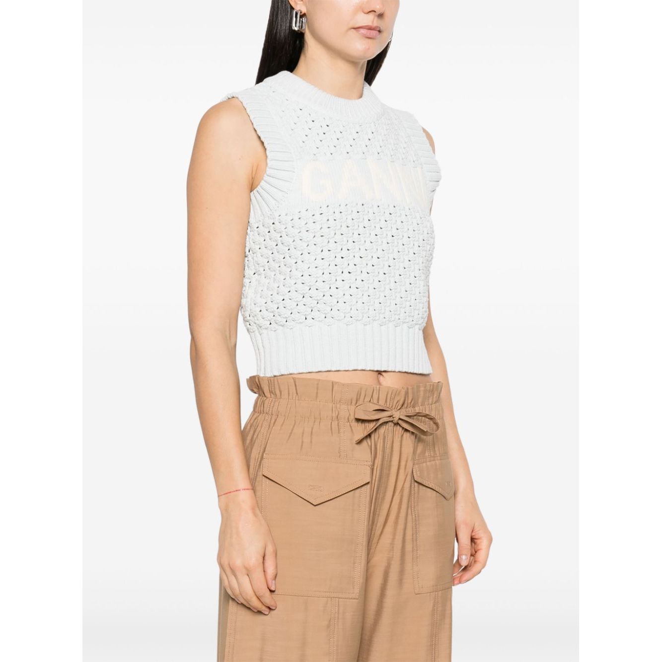 Ganni Openwork cotton vest Topwear