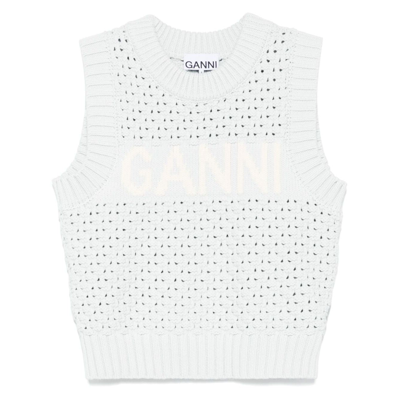 Ganni Openwork cotton vest Topwear