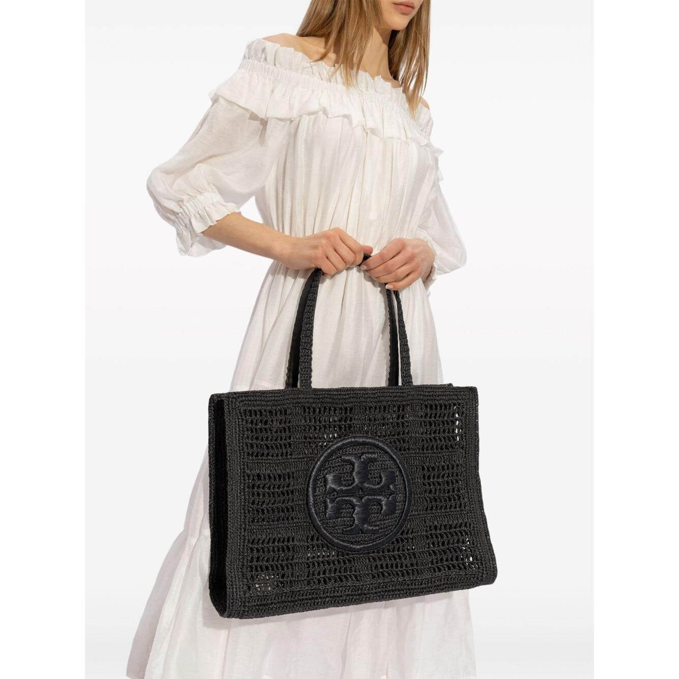 Tory Burch Large Ella Crochet Tote Bag Shopper Tory Burch Dark Slate Gray