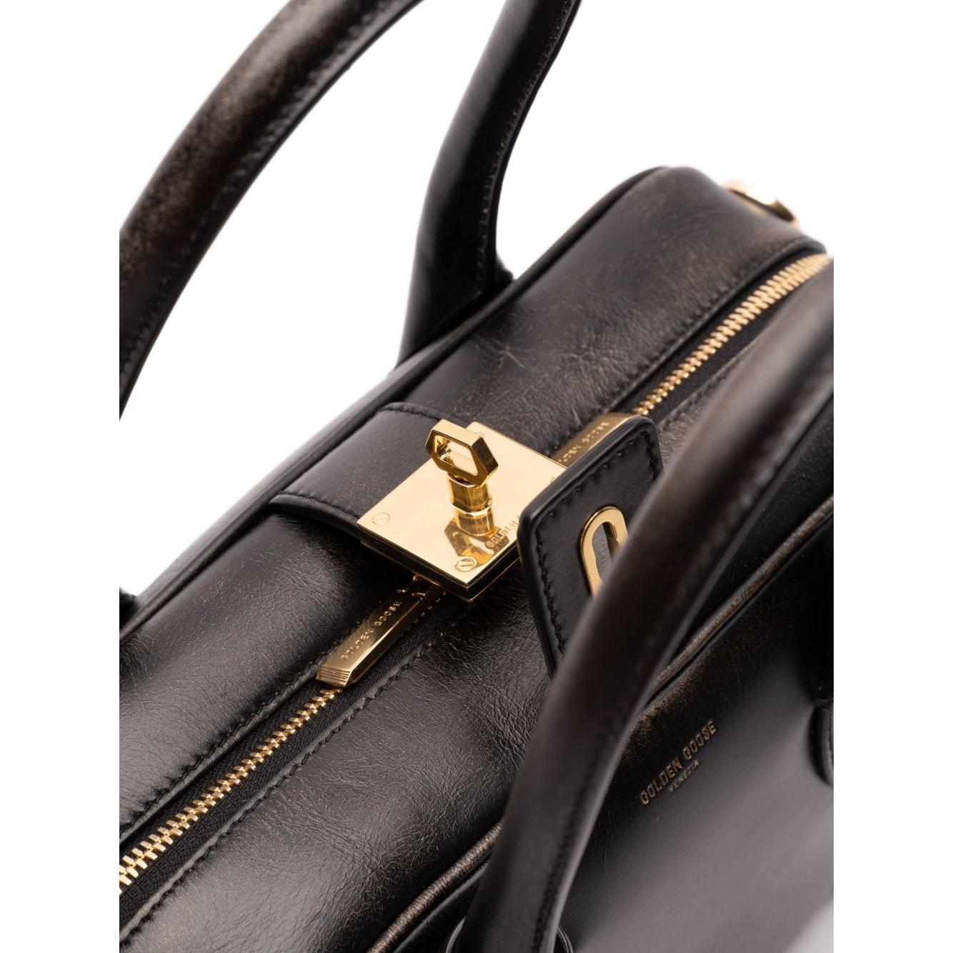 Golden Goose Vita Bag in smooth black leather and gold details Handbag Golden Goose Dark Slate Gray