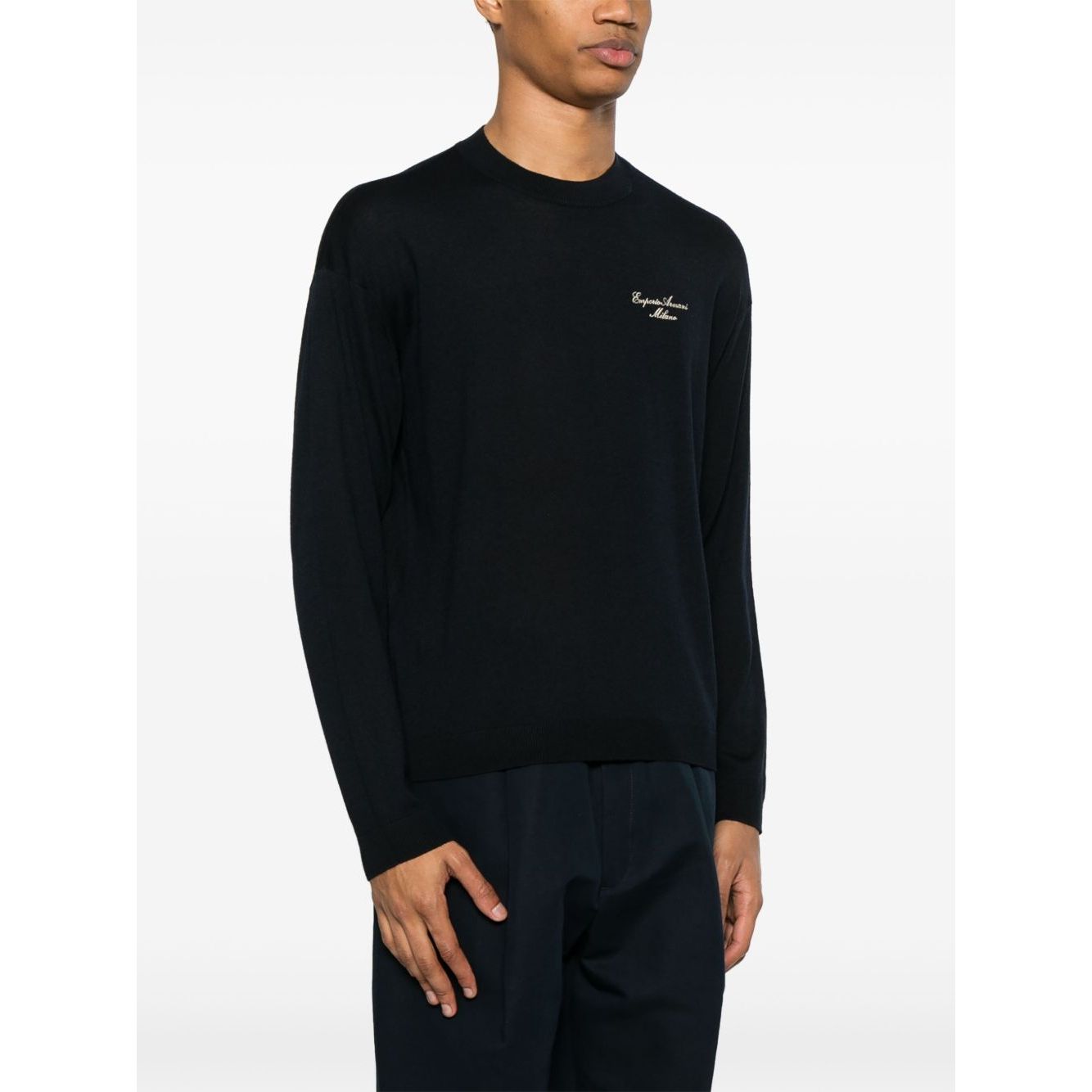Emporio Armani Wool Blend Crewneck Sweater with Logo Topwear