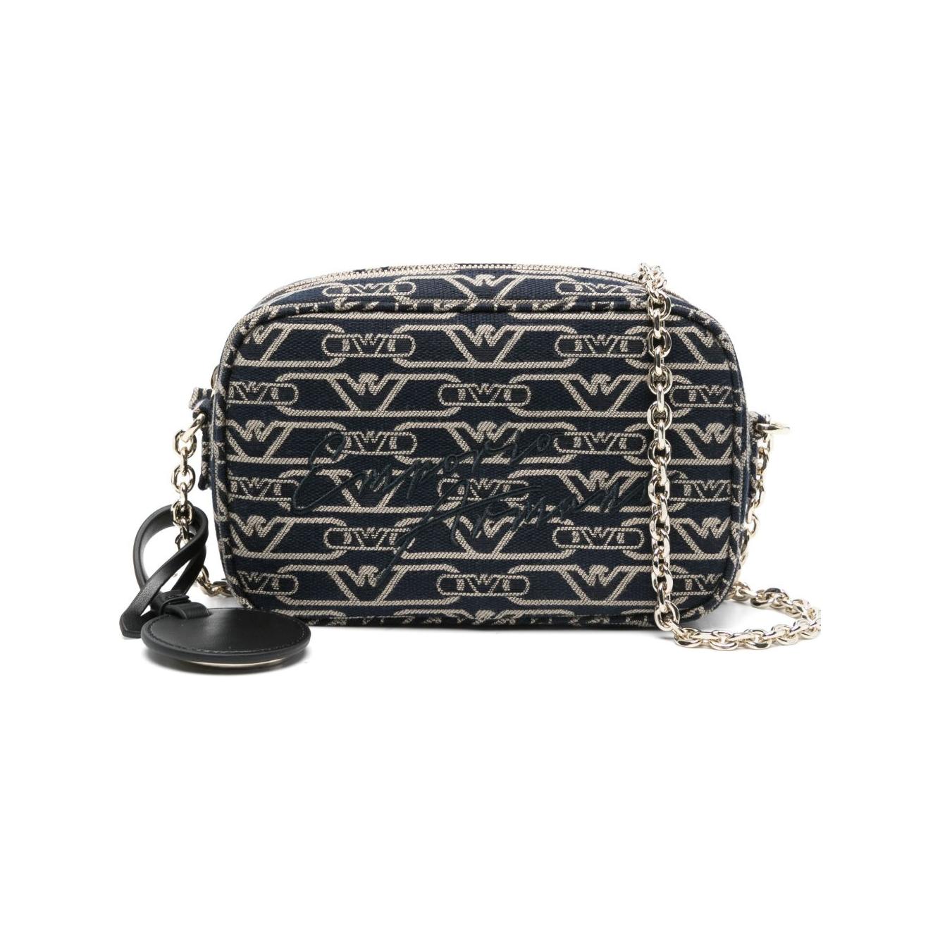 Emporio Armani Jacquard canvas camera case with all-over monogram and chain shoulder strap Clutches Emporio Armani Dark Slate Gray