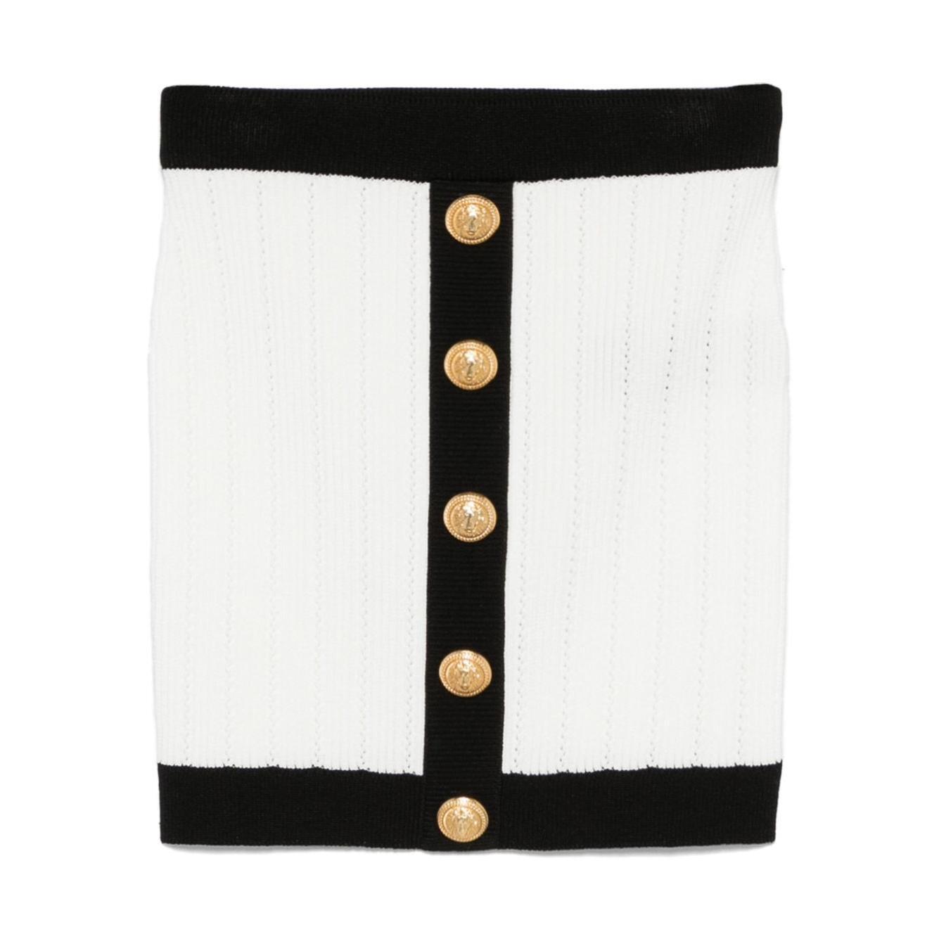 Balmain Button-embellished ribbed-knit mini skirt FF1LB039KI64GAB-AI25