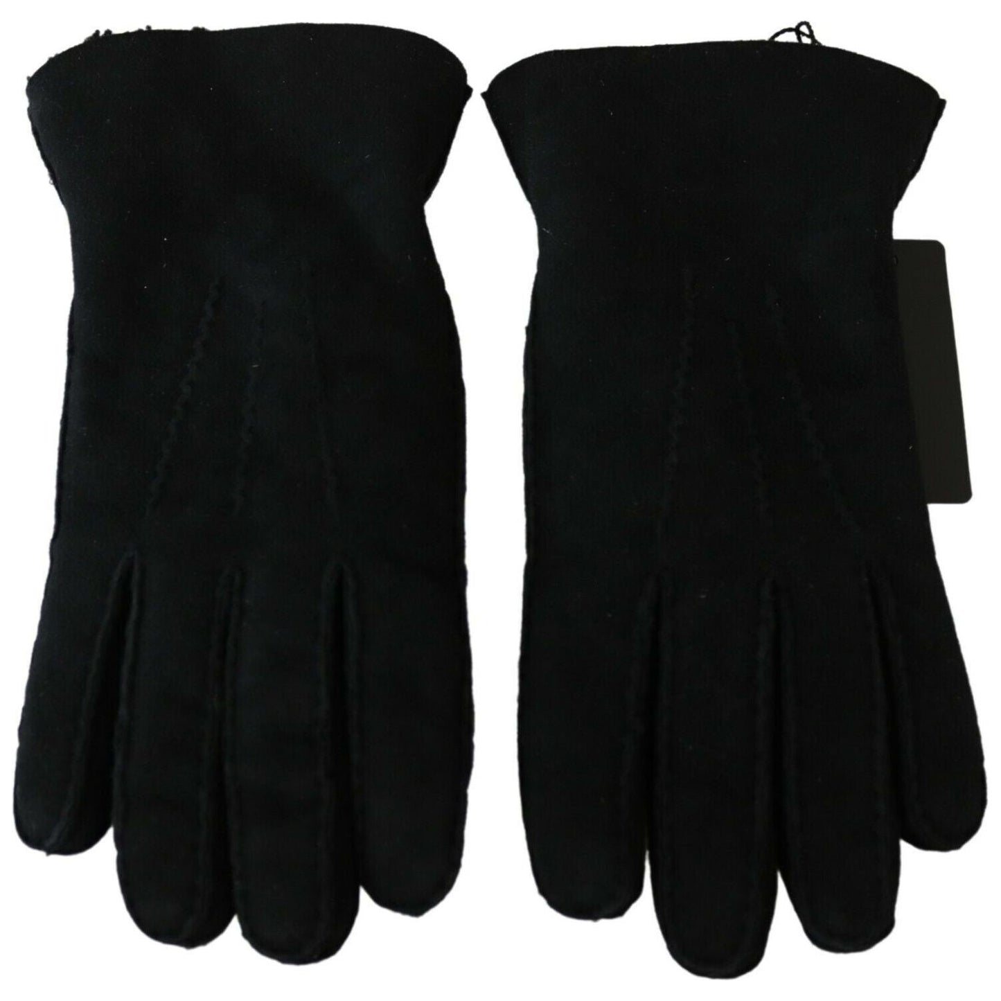 Dolce & Gabbana Black Leather Motorcycle Biker Mitten Gloves