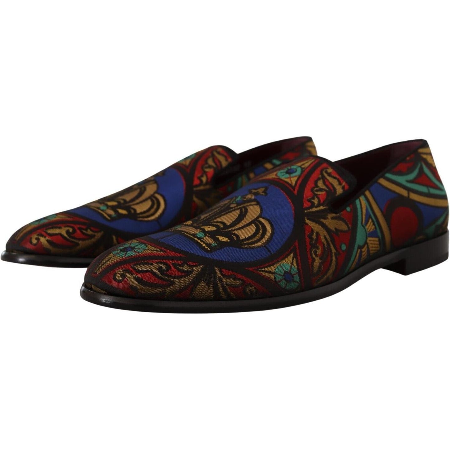 Dolce & Gabbana Multicolor Jacquard Crown Slippers Loafers Shoes MV4462 -39