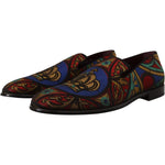 Dolce & Gabbana Multicolor Jacquard Crown Slippers Loafers Shoes MV4462 -39