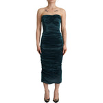 Dolce & Gabbana Turquoise Bustier Bodice Draped Midi Dress DR28617#2- 40