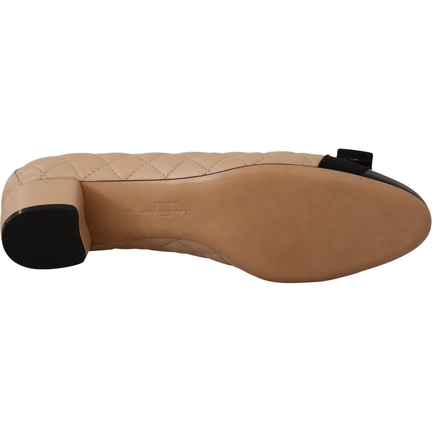 Salvatore Ferragamo Elegant Quilted Leather Pumps in Beige and Black WOMAN PUMPS Salvatore Ferragamo Sienna