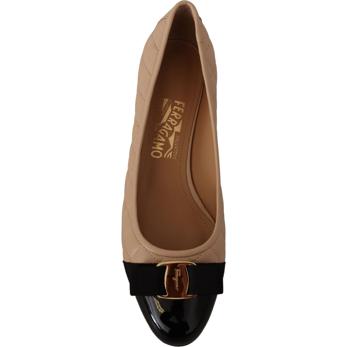 Salvatore Ferragamo Elegant Quilted Leather Pumps in Beige and Black WOMAN PUMPS Salvatore Ferragamo Dark Olive Green