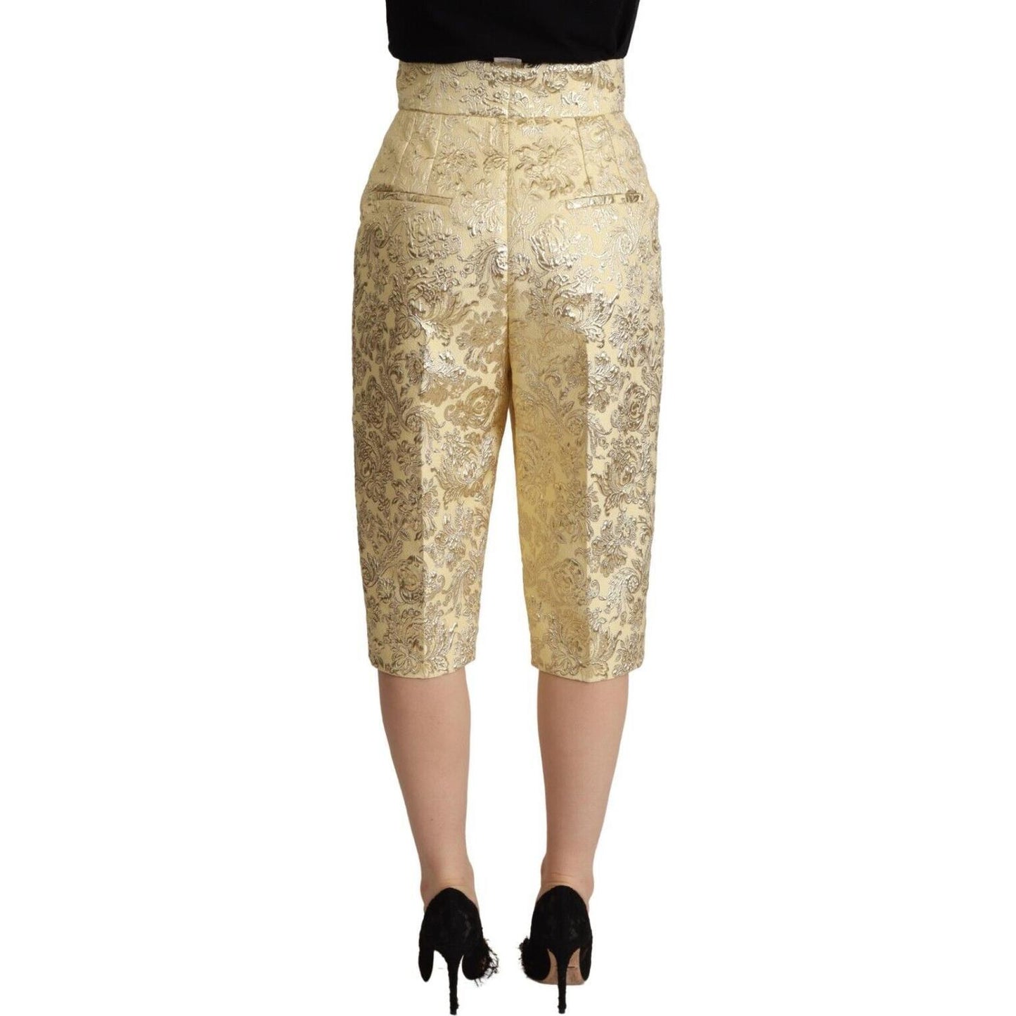 Dolce & Gabbana Beige Floral Brocade High Waist Trouser Cropped Pants