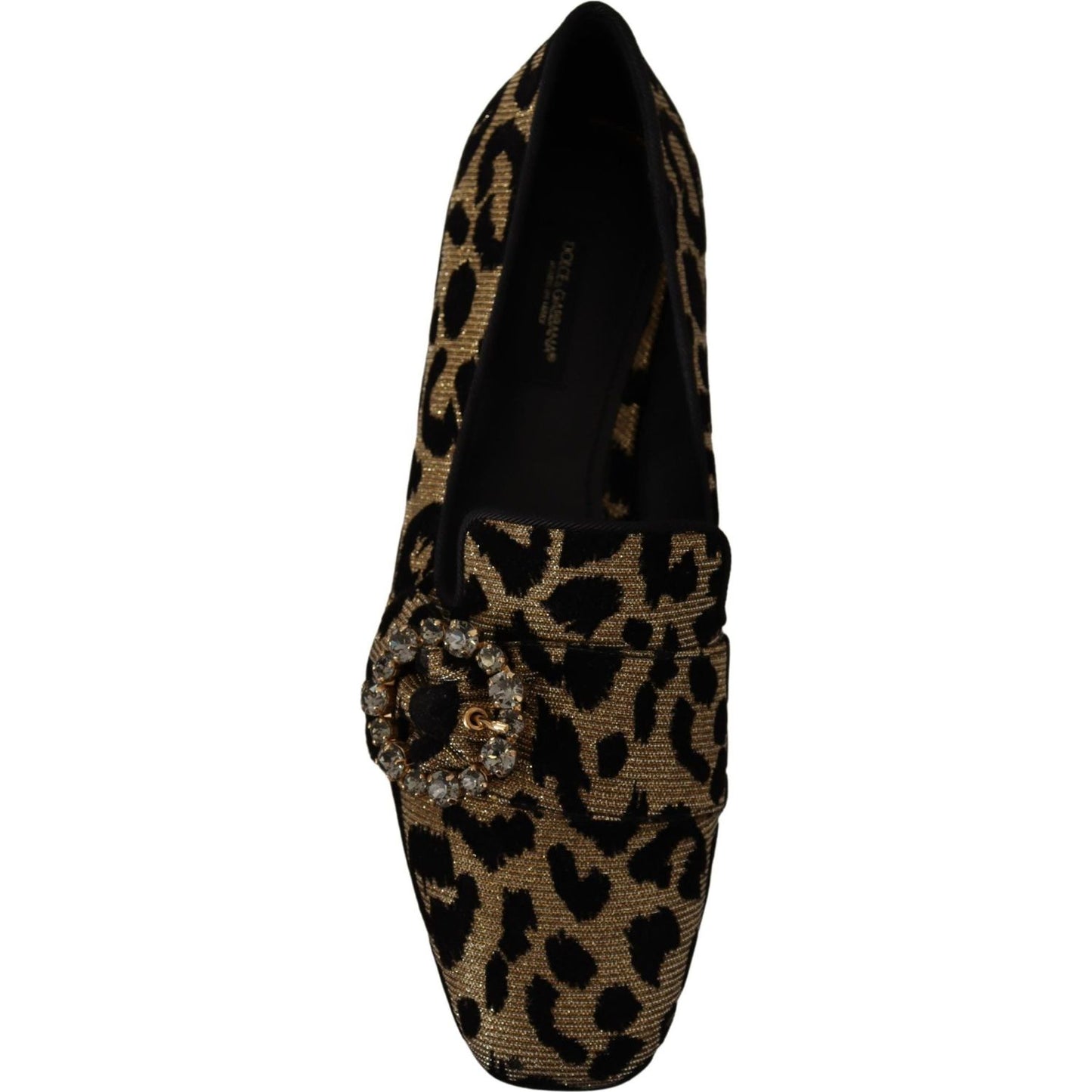 Dolce & Gabbana Gold Leopard Print Crystals Loafers Shoes